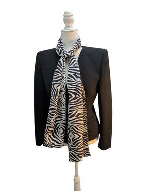 Zebra Print Silk Scarf Very Vollbracht Black White Oblong Vintage Wrap 70x12